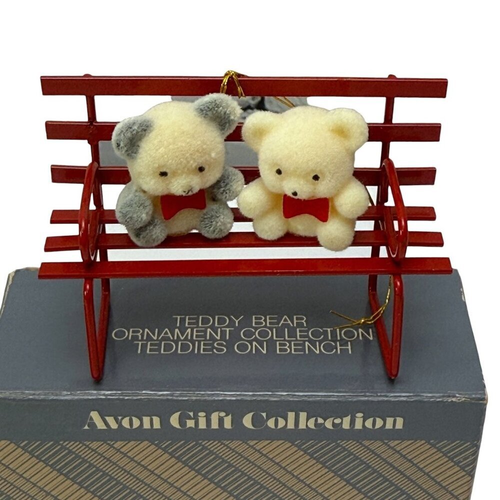 AVON Teddy Bears on Bench Vintage Christmas Ornament
